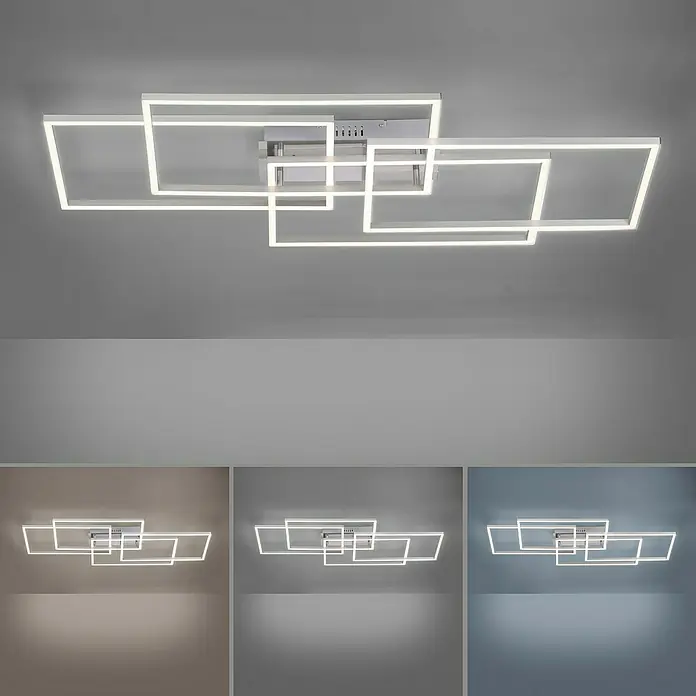 LeuchtenDirekt Plafón LED Iven - 48 W, L x An x Al: 51,5 x 95 x 9 cm, Níquel, Blanco, Blanco frío - Foto ambiente