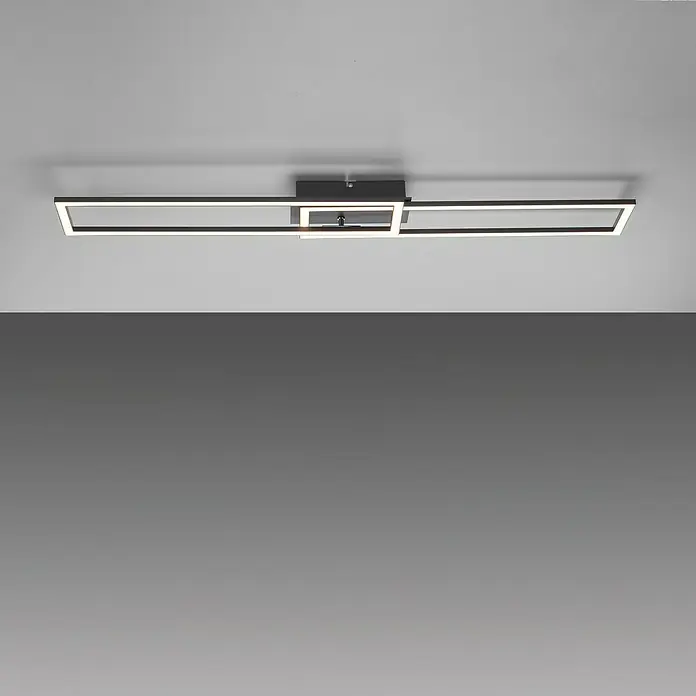 LeuchtenDirekt Plafón LED Iven - 36 W, L x An x Al: 193 x 73 x 4 cm, Negro, Blanco, Blanco cálido - Foto ambiente