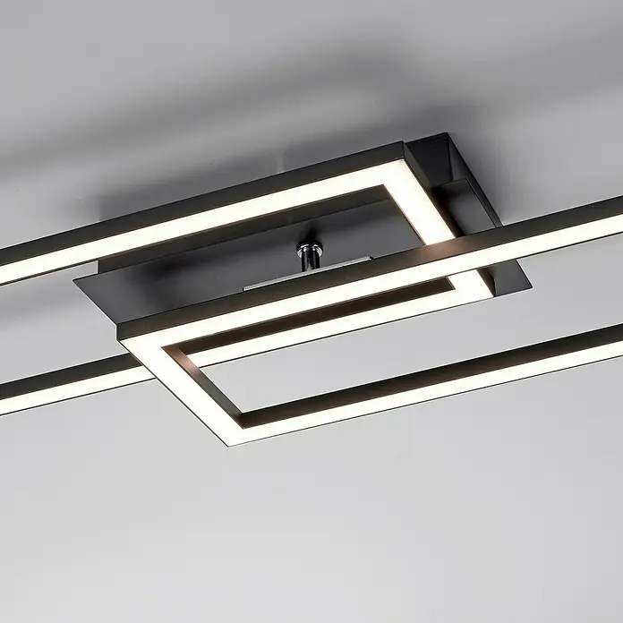 LeuchtenDirekt Plafón LED Iven - 36 W, L x An x Al: 193 x 73 x 4 cm, Negro, Blanco, Blanco cálido - Primer plano
