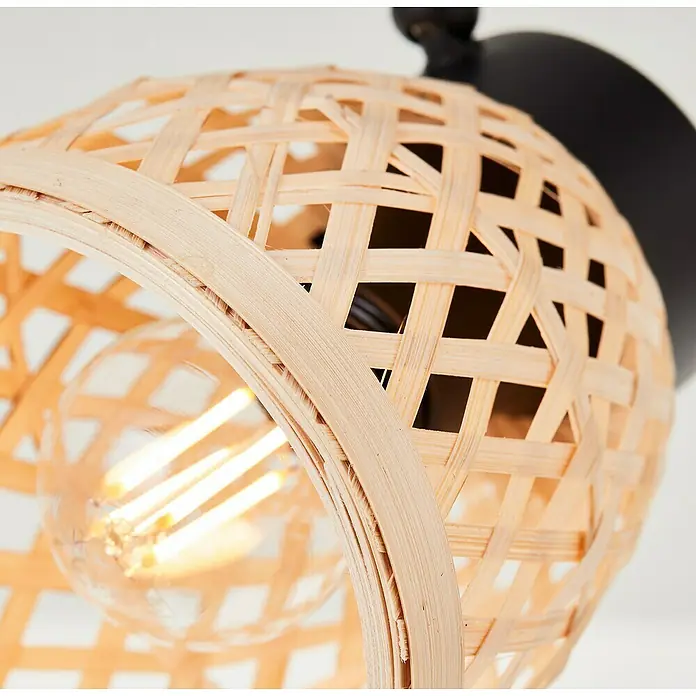 Brilliant Elize Deckenstrahler - 28 W, L x B x H: 10,5 x 50 x 18 cm, Schwarz-matt/Bambus, E14, 3 Stk. - Detailaufnahme