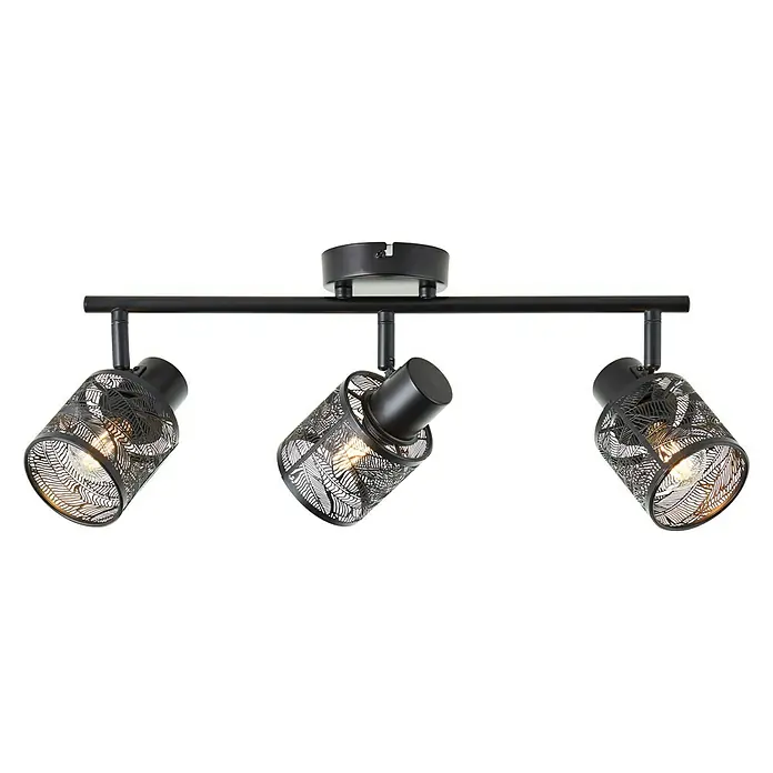 Brilliant Bano Deckenstrahler - 40 W, L x B x H: 12 x 43 x 17,5 cm, Schwarz, E14, 3 Stk. - Vorderansicht