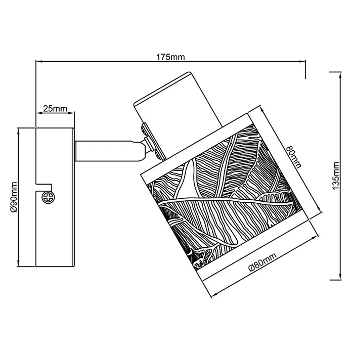 Brilliant Bano Deckenstrahler - 40 W, L x B x H: 14,6 x 11,4 x 8 cm, Schwarz, E14, 1 Stk. - Skizze