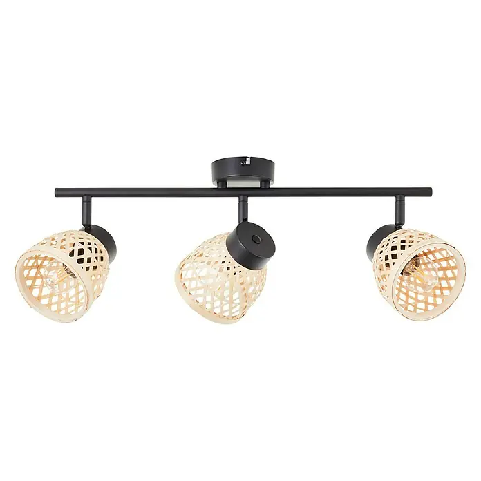 Brilliant Elize Deckenstrahler - 28 W, L x B x H: 10,5 x 50 x 18 cm, Schwarz-matt/Bambus, E14, 3 Stk. - Vorderansicht