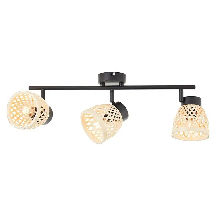 Brilliant Elize Deckenstrahler - 28 W, L x B x H: 10,5 x 50 x 18 cm, Schwarz-matt/Bambus, E14, 3 Stk. - Vorderansicht