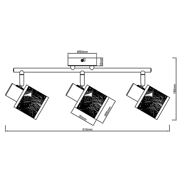 Brilliant Bano Deckenstrahler - 40 W, L x B x H: 12 x 43 x 17,5 cm, Schwarz, E14, 3 Stk. - Skizze