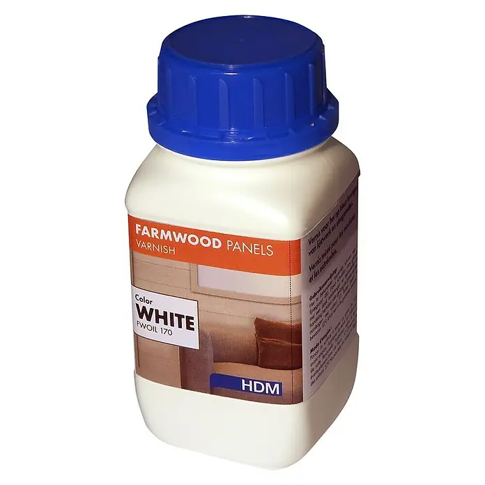HDM Farmwood Vernis - Wit, 250 ml - Diagonaal zicht