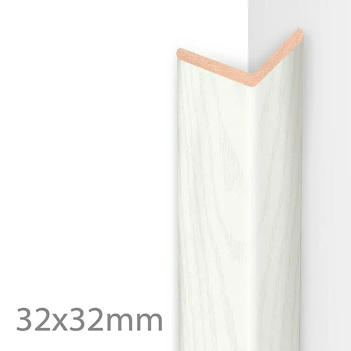 Hoeklijst - 260 x 3,2 x 3,2 cm, MDF, Helder Wit - Close-up