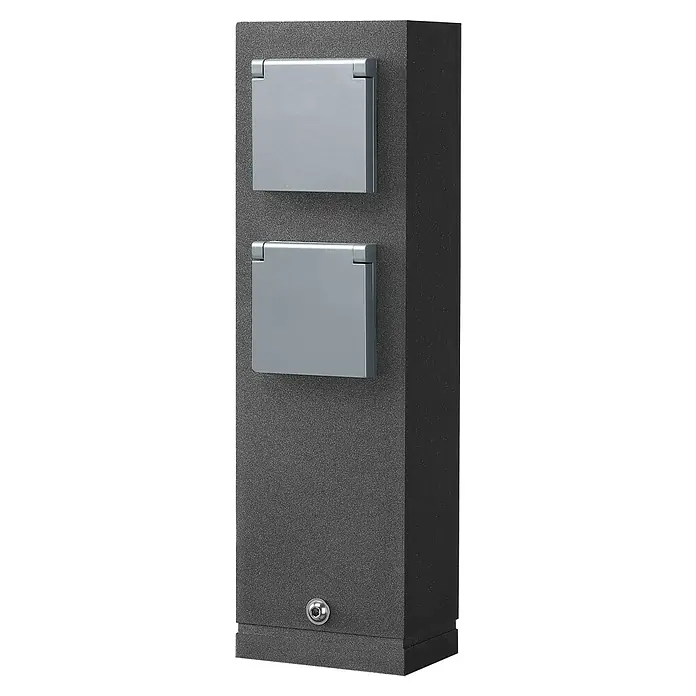Lavida Milan Steckdosensäule - 2-fach, Grau, Höhe: 32 cm, IP44 - Diagonale Ansicht