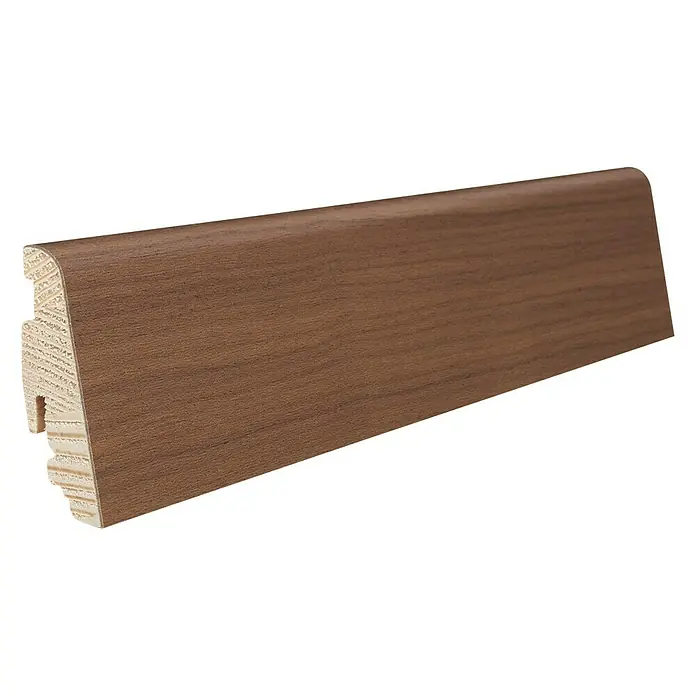 Living by Haro Sockelleiste Nussbaum matt - 2,2 m x 19 mm x 58 mm, Gerade - Diagonale Ansicht