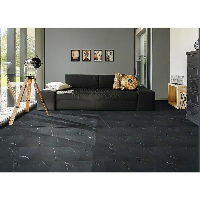 Aqua-Step Aqua Click Kliktegel Aberdeen - 61 cm x 30,5 cm x 4 mm, Aberdeen Zwart, SPC (Solid Polymer Core) - Sfeeropname