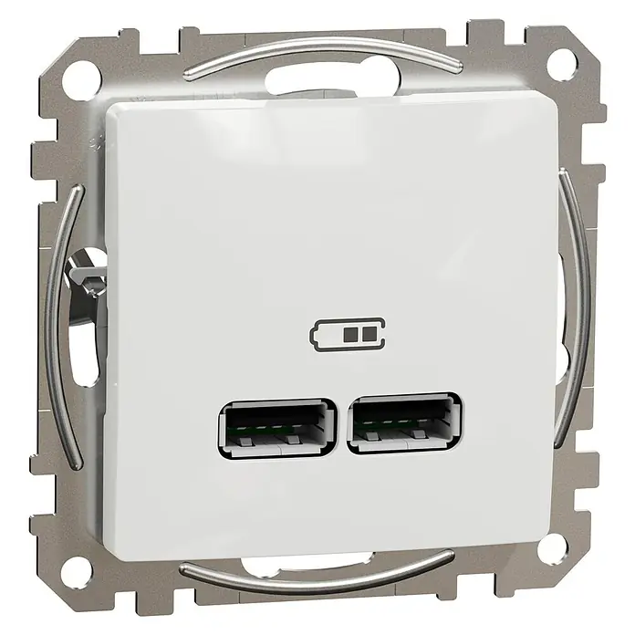 Schneider Electric Sedna Design & Elements Toma USB 2 X A - Blanco, 2 conexiones, Plástico, En pared - Vista angular