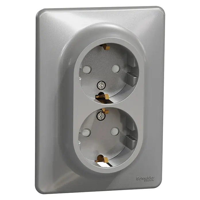 Schneider Electric Sedna Design & Elements Enchufe doble - Aluminio, Plástico, 16 A, En pared - Primer plano