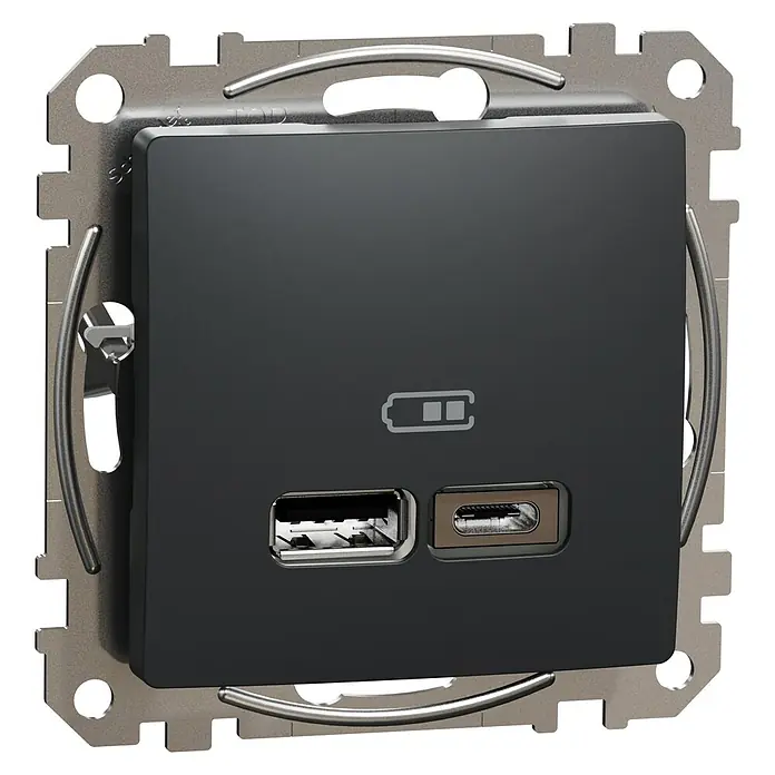 Schneider Electric Sedna Design & Elements Toma USB Tipo A y C - Antracita, 2 conexiones, Plástico, En pared - Primer plano