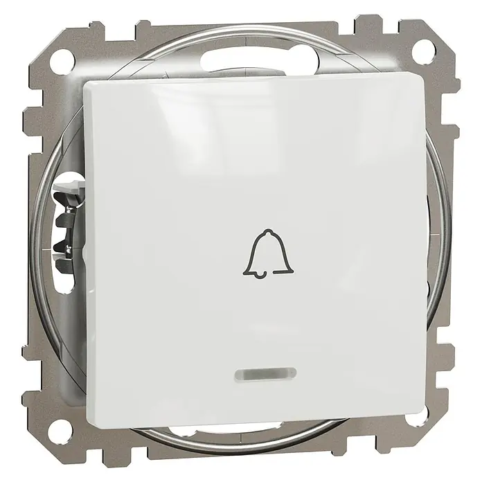 Schneider Electric Sedna Design & Elements Pulsador de timbre LED - Blanco, 2,4 x 7,3 x 7,3 cm, Plástico - Primer plano