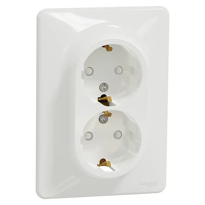 Schneider Electric Sedna Design & Elements Enchufe doble - Blanco, Plástico, 16 A, En pared - Vista angular