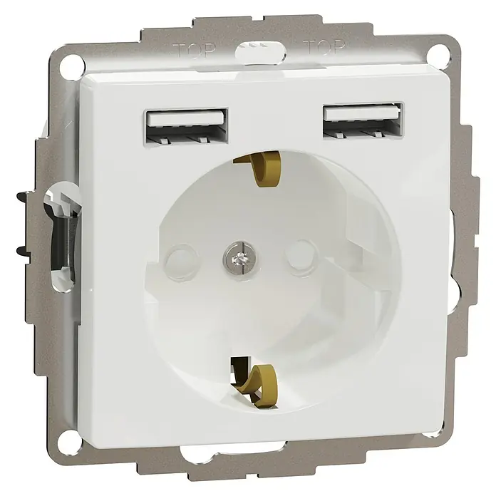 Schneider Electric Sedna Design & Elements Enchufe con USB - Blanco, 16 A, 2 conexiones USB - Vista angular