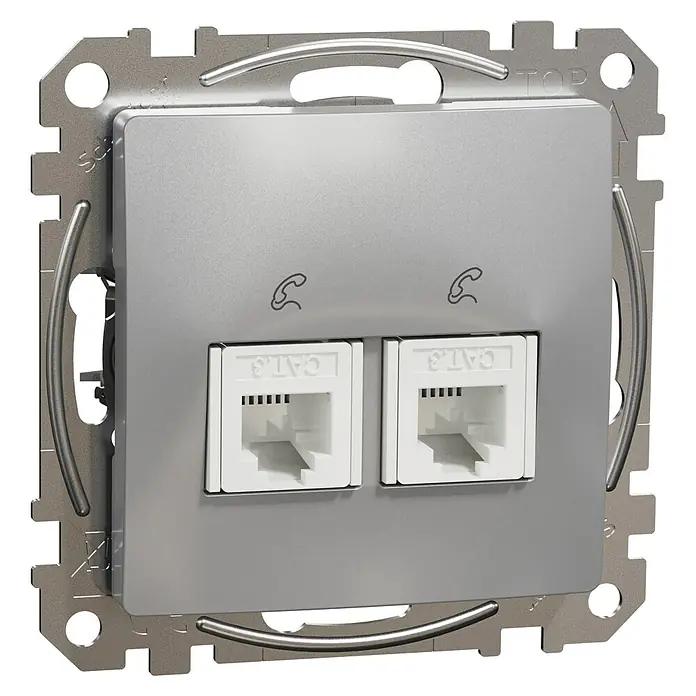 Schneider Electric Sedna Design & Elements Toma de teléfono - Aluminio, En pared, x 2 - Vista angular