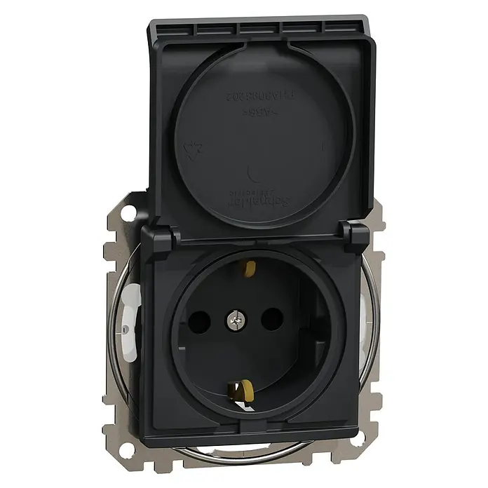 Schneider Electric Sedna Design & Elements Enchufe con tapa - Antracita, 16 A, En pared, IP44 - Vista angular