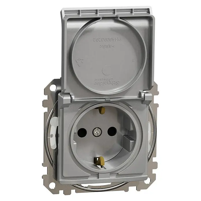 Schneider Electric Sedna Design & Elements Enchufe con tapa - Aluminio, 16 A, En pared, IP44 - Vista angular