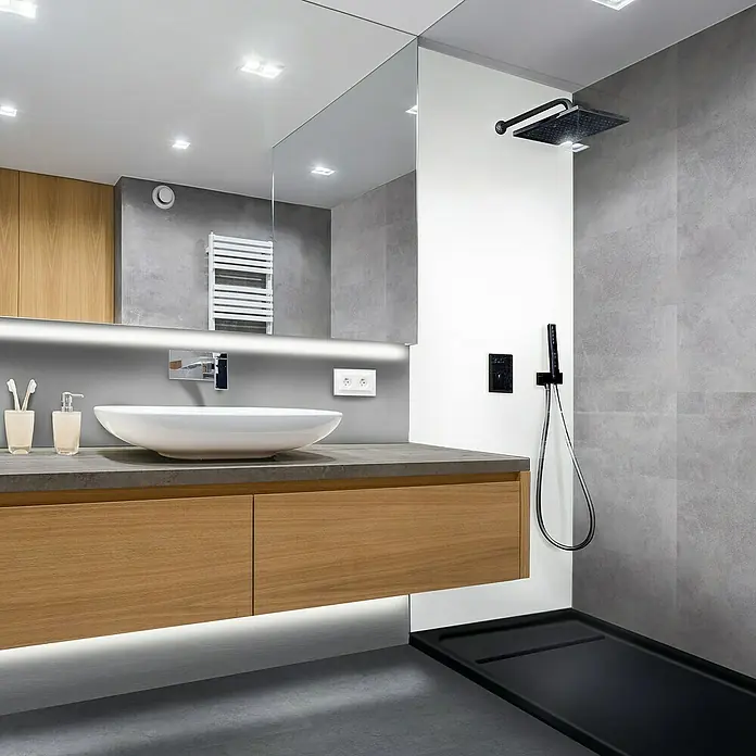 Aqua-Step Paneel voor wand en vloer - 261,5 cm x 96,5 cm x 4 mm, Brighton Grijs, SPC (Solid Polymer Core) - Sfeeropname