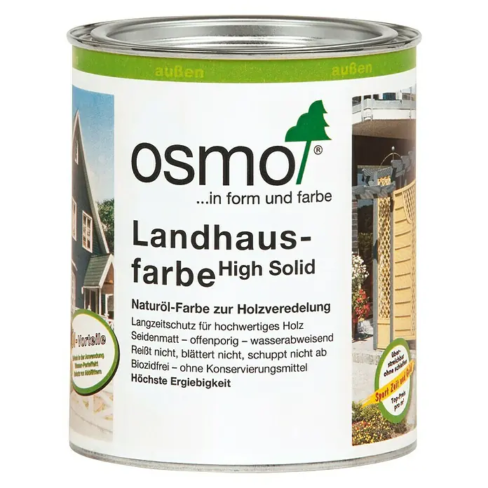 Osmo High Solid Landhausfarbe - Anthrazitgrau, 750 ml, Seidenmatt, Naturölbasis - Vorderansicht