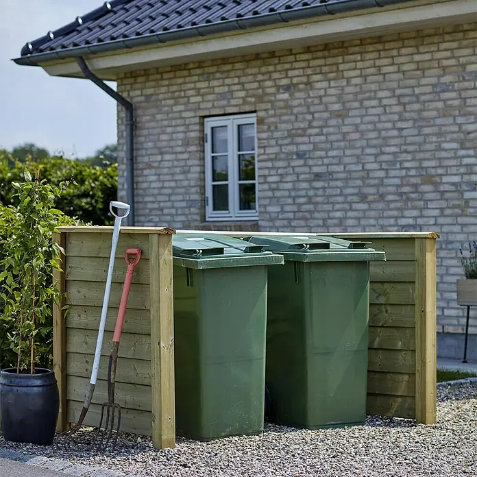 Plus Mülltonnenverkleidung Klink - Außenbreite inkl. Dachüberstand: 194 cm, Außentiefe inkl. Dachüberstand: 97 cm, Holz, Natur - Stimmungsaufnahme