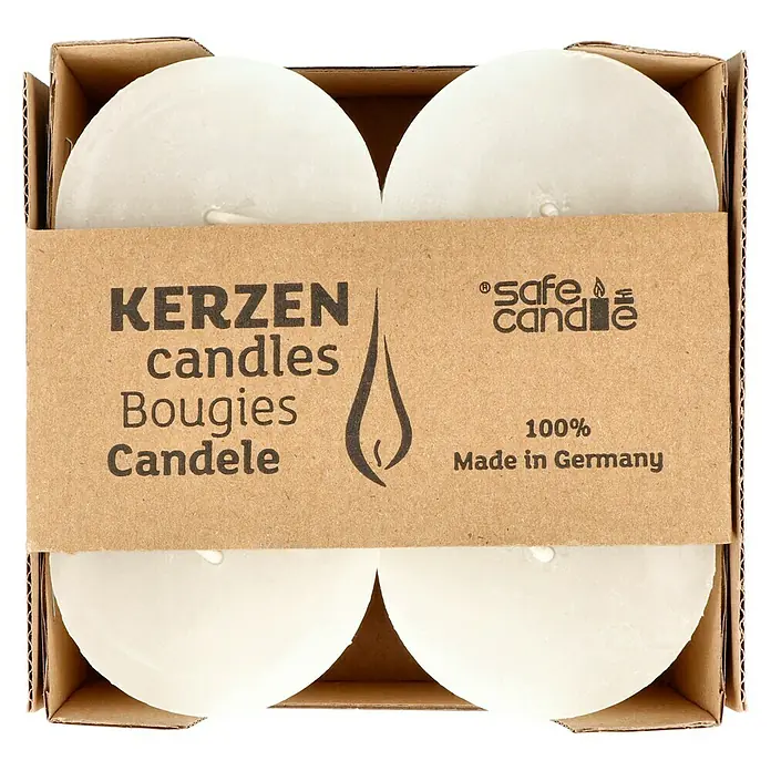 Stumpenkerzen-Set Rustic Safe Candle - 4 Stk., Ø x H: 6 x 11 cm, Wollweiß - Draufsicht