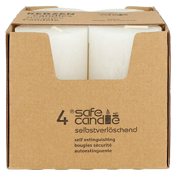 Stumpenkerzen-Set Rustic Safe Candle - 4 Stk., Ø x H: 6 x 11 cm, Wollweiß - Vorderansicht