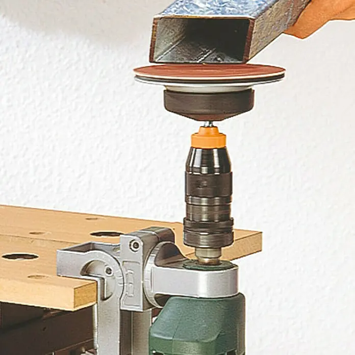 Wolfcraft Soporte para taladro - Alojamiento: 43 mm, Hasta 90° Giratorio - Producto en uso