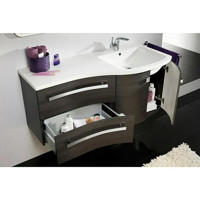 Camargue Wave Waschtischunterschrank - 118,4 x 54 x 49,8 cm, Rechts, Darkoak, Matt - Stimmungsaufnahme