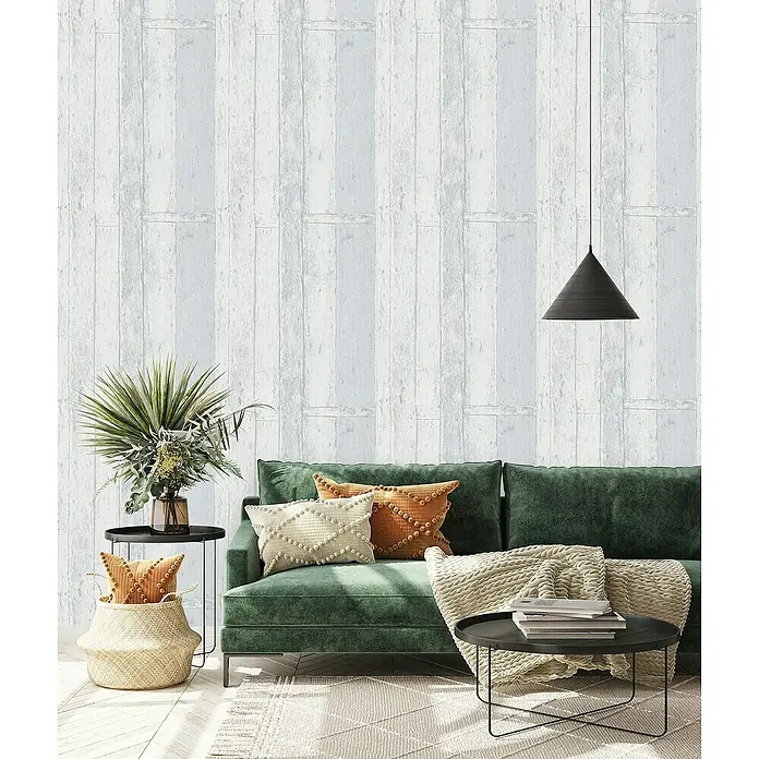 Papel pintado - Madera blanca, An x Al: 0,53 x 10 m - Foto ambiente