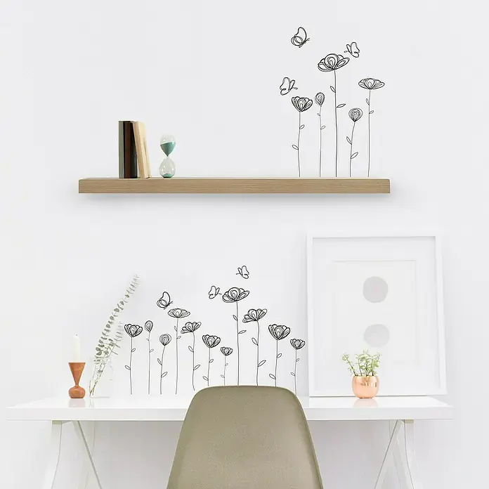 Vinilos decorativos Flores - 12 piezas, Negro - Foto ambiente