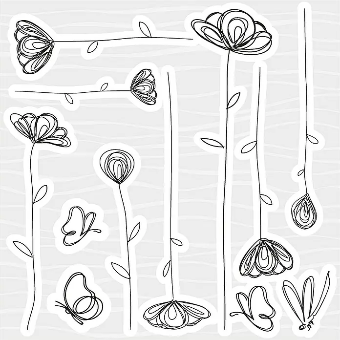 Vinilos decorativos Flores - 12 piezas, Negro - Primer plano