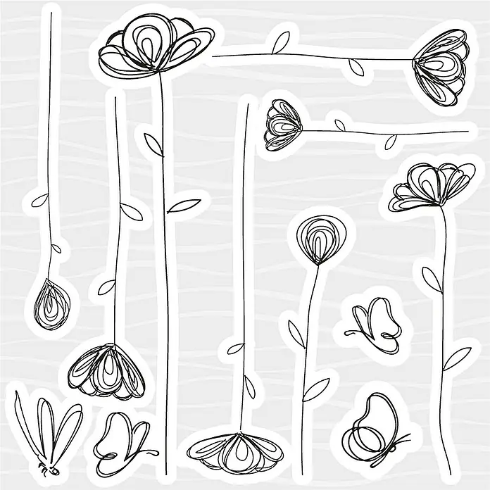 Vinilos decorativos Flores - 12 piezas, Negro - Primer plano