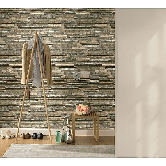Papel pintado Briqueta - Briqueta gris, An x Al: 0,53 x 10 m - Foto ambiente