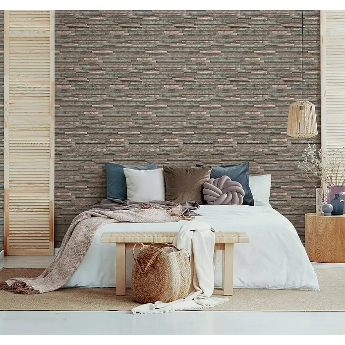 Papel pintado - Briqueta marrón, An x Al: 0,53 x 10 m - Foto ambiente