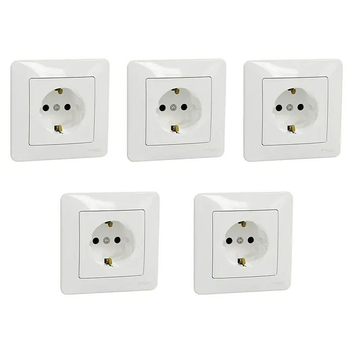Schneider Electric Sedna Design & Elements Enchufe Pack x 5 - Blanco, 16 A, En pared, 5 ud. - Vista angular