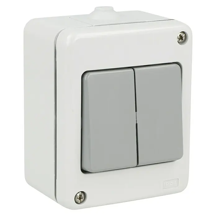 Voltomat FLUID Conmutador doble para estancias con humedad - Gris, En pared, IP44 - Vista angular