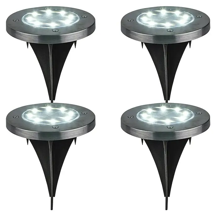 BAUHAUS Set solarnih svjetiljki - 4 Kom., LED, Trajanje osvjetljenja: 6 h - 8 h, Srebrne boje - Pogled sprijeda