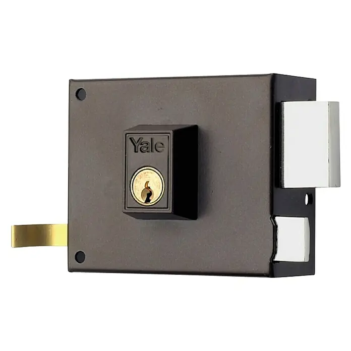 Yale Cerradura con cerrojo 12580 - Cerradura de bombín, DIN-Izquierda, Puerta exterior, Marrón