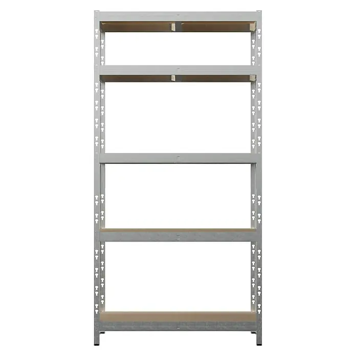 Regalux Metall-Schwerlastregal - L x B x H: 40 x 90 x 180 cm, Traglast: 175 kg/Boden, Anzahl Böden: 5 Stk., Stecken, Grau - Vorderansicht