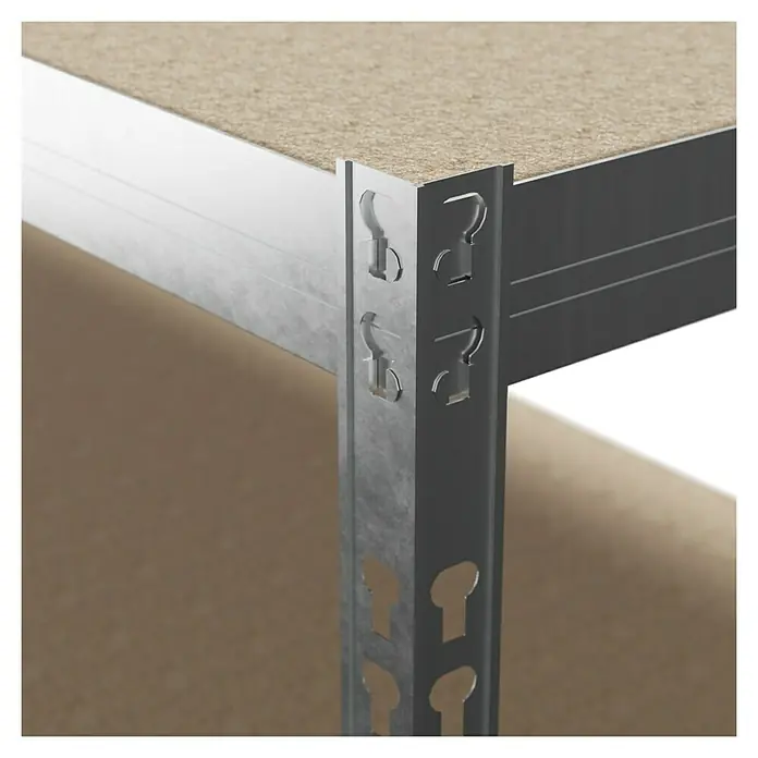 Regalux Metall-Schwerlastregal - L x B x H: 40 x 90 x 180 cm, Traglast: 175 kg/Boden, Anzahl Böden: 5 Stk., Stecken, Grau - Detailaufnahme