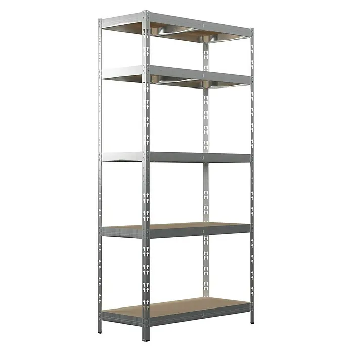 Regalux Metall-Schwerlastregal - L x B x H: 40 x 90 x 180 cm, Traglast: 175 kg/Boden, Anzahl Böden: 5 Stk., Stecken, Grau - Diagonale Ansicht