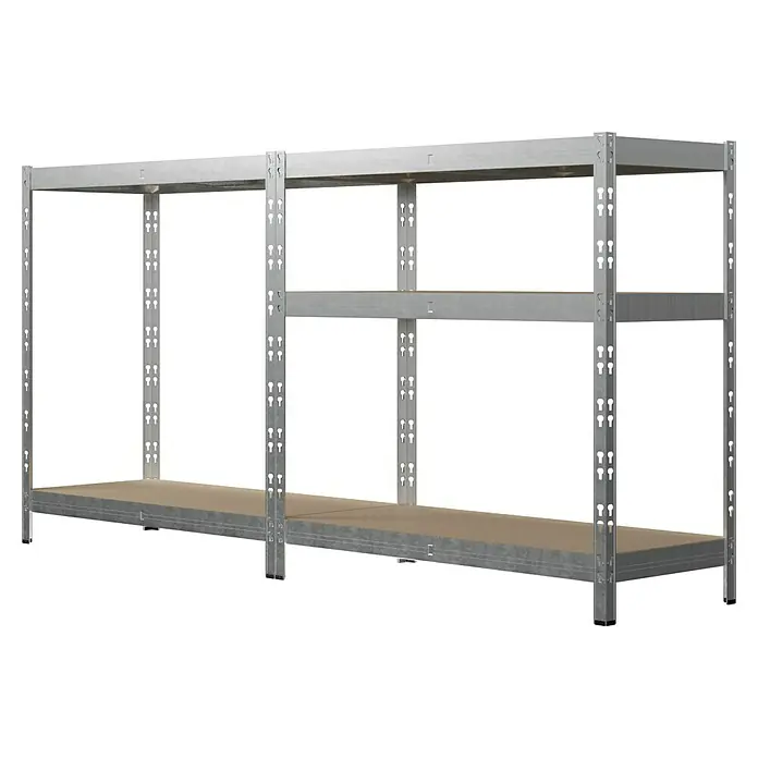 Regalux Metall-Schwerlastregal - L x B x H: 40 x 90 x 180 cm, Traglast: 175 kg/Boden, Anzahl Böden: 5 Stk., Stecken, Grau - Diagonale Ansicht