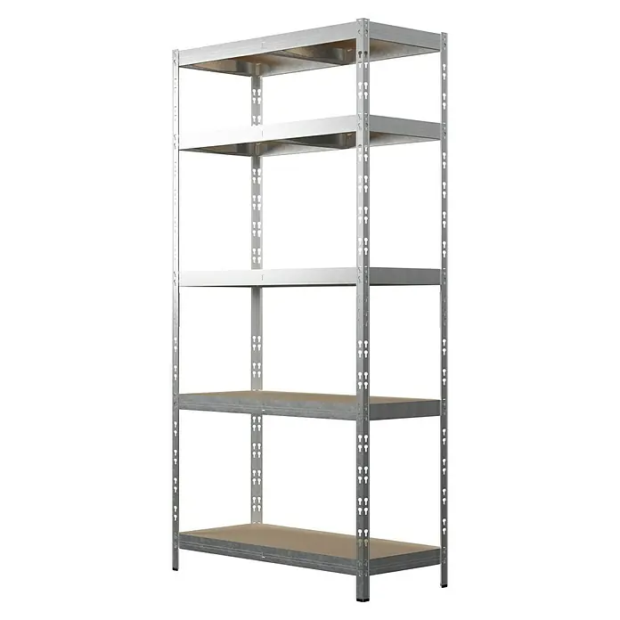 Regalux Metall-Schwerlastregal - L x B x H: 40 x 90 x 180 cm, Traglast: 175 kg/Boden, Anzahl Böden: 5 Stk., Stecken, Grau - Diagonale Ansicht