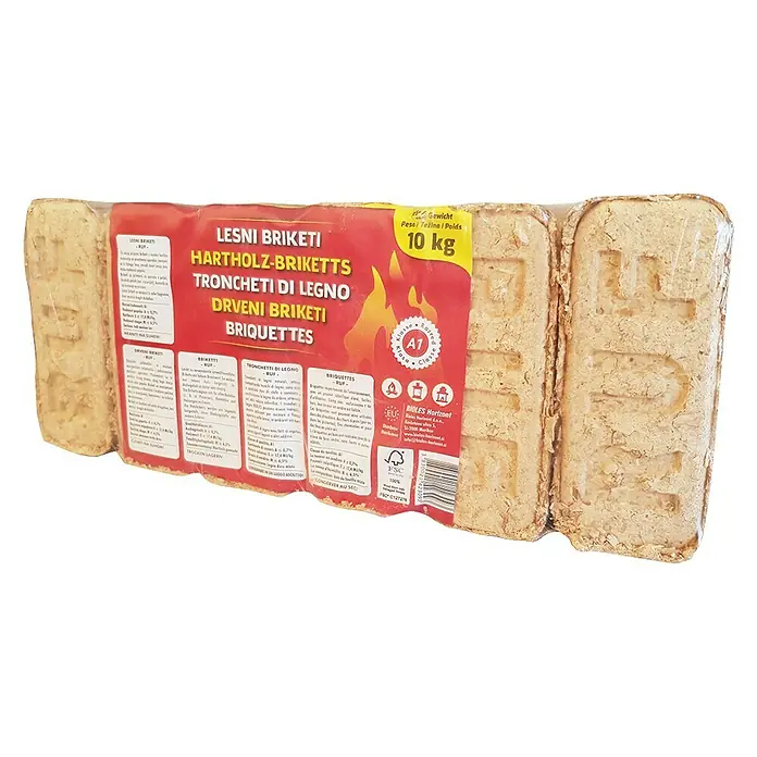 Biomac Holzbriketts RUF Market - Nettomasse: 10 kg, Hartholz - Diagonale Ansicht