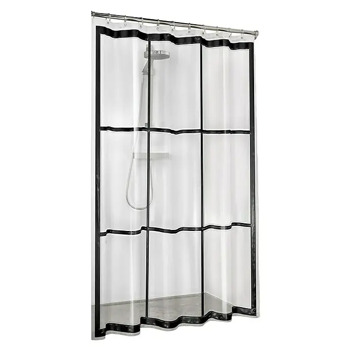 Sealskin Douchegordijn Brix - 180 x 200 cm, Zwart, Wit, Transparant - Diagonaal zicht