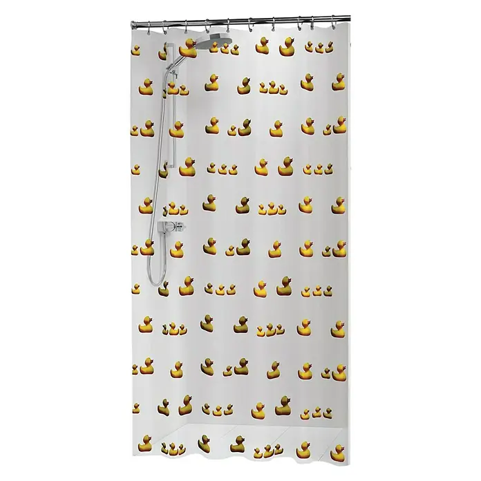 Sealskin Douchegordijn Duckling - 180 x 200 cm, Geel, Wit - Diagonaal zicht