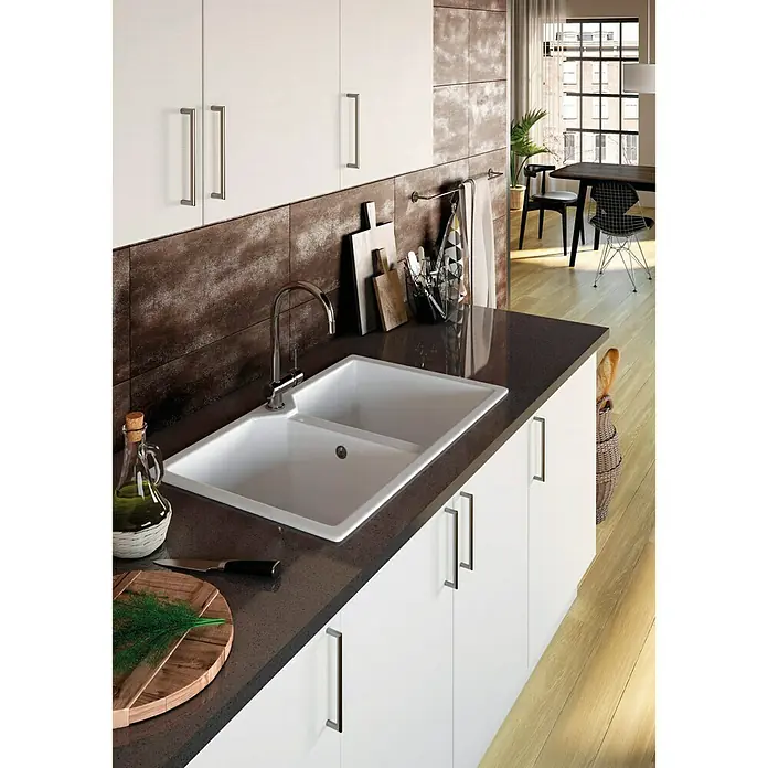 Atron Fregadero encastrable Berlín - 49,5 x 81,6 cm, Acrílico, Blanco, Brillante
