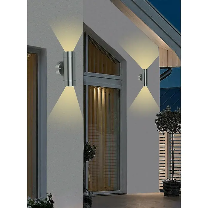 Starlux LED-Außenwandleuchte Dundee II - 6,4 W, Silber, IP44 - Stimmungsaufnahme